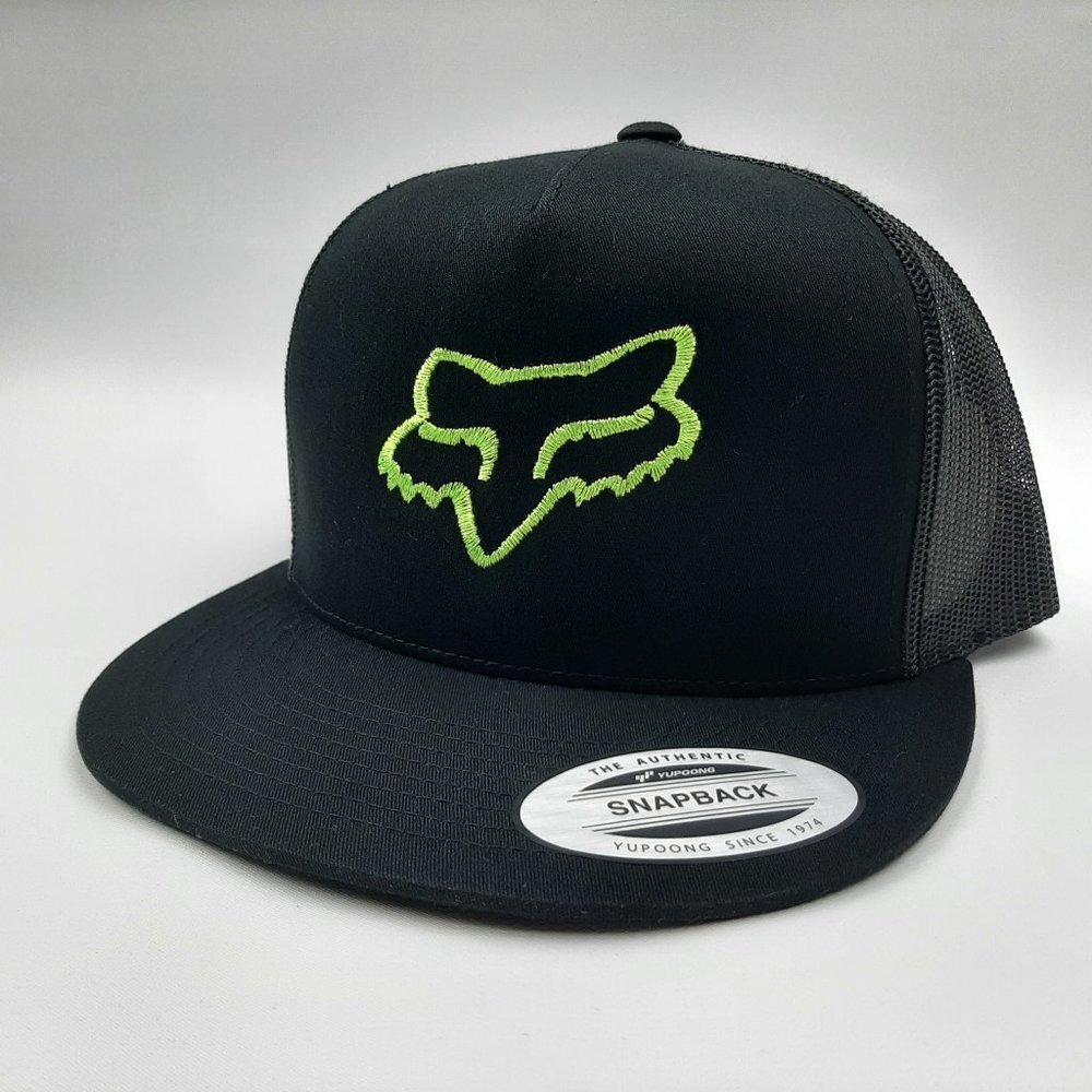 Fox Racing Hat Embroidered Flat Bill Mesh Snapback Baseball Cap Black